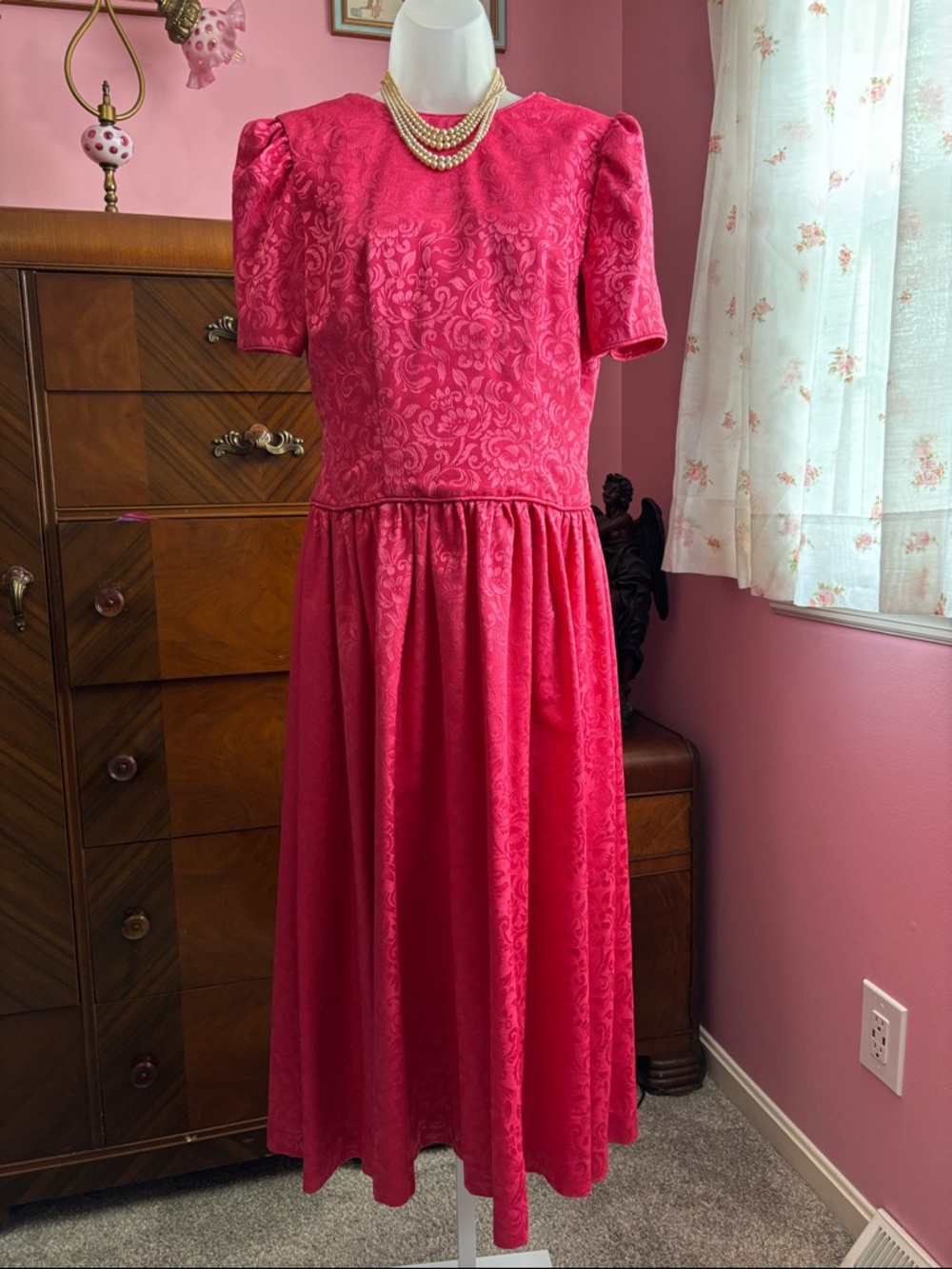 Vintage 80s Pink  Brocade Prom Dress
